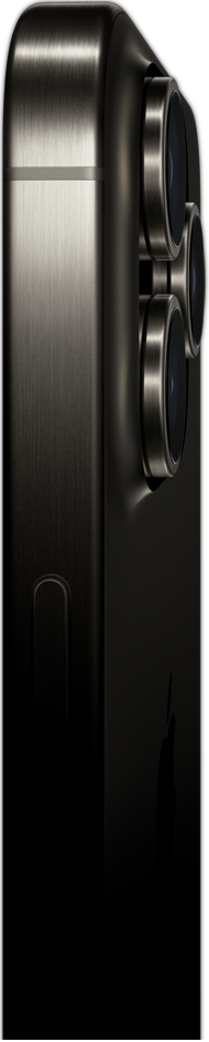 Side view of iPhone 15 Pro Max in a titanium design showing the power button-a