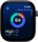 Apple Watch Series 12, aluminium case, space grey colour, sleep score circle graph, right side exterior, Digital Crown
