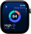 Apple Watch Series 12, aluminium case, space grey colour, sleep score circle graph, right side exterior, Digital Crown