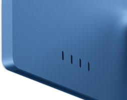 iMac, rear exterior, blue colour, four Thunderbolt 4 ports