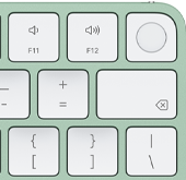 Magic Keyboard, top-right corner, green colour, Touch ID , delete key and volume function keys