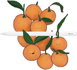 Apple Pencil USB-C resting on a pile of oranges