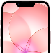 iPhone 17e, partial front exterior with Ceramic Shield 2, soft pink colour, showing wallpaper image of a pink flower