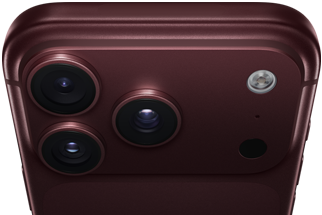 iPhone 18 Pro Max, burgundy colour (dark red), back exterior, Pro Fusion camera system at top, 3 lenses, variable aperture blades partially closed, flash, microphone and LiDAR Scanner, top exterior, mobile antenna, flat sides, rounded edges