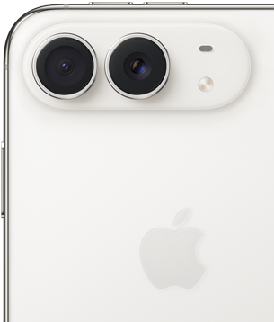Back panel on the features an Apple logo, dual camera, and flash
