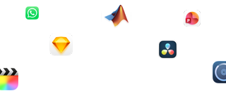 Various app glyphs are arranged around text that reads: Let your pro apps fly