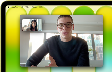 MacBook Neo, citrus colour, video call onscreen, Centre Stage feature keeps user centred in the frame