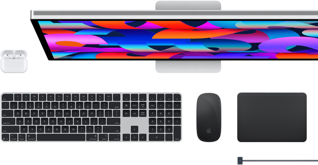 Mac accessories: AirPods, Studio Display, Magic Keyboard, Magic Mouse, Magic Trackpad, MagSafe charging cable