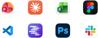 App icons for Microsoft PowerPoint, Claude by Anthropic, Microsoft Excel, Figma, Visual Studio Code, LM Studio, Adobe Photoshop and Slack