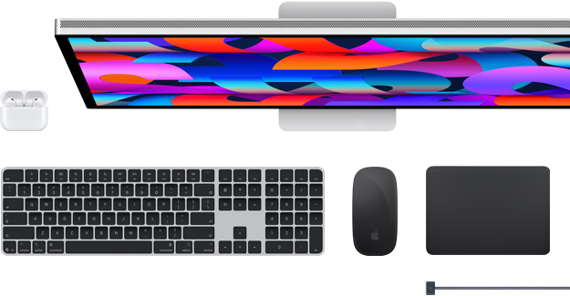 AirPods, Studio Display, Magic Keyboard, Magic Mouse, Magic Trackpad, MagSafe charging cable