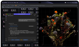 MacBook Pro with PROLED XDR Display, space black colour, screen shows an image being created using TouchDesigner and LM Studio