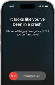 iPhone 17 Pro, front, screen shows connection to satellite