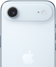An image showing the back top half of the iPhone Air in white, focusing on the camera and flash