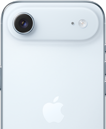 An image showing the back top half of the iPhone Air in white, focusing on the camera and flash