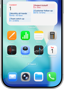 Image of iPhone App on screen, with Calendar expanded at the top showing the day’s events