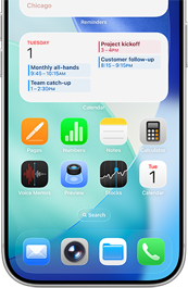 Image of iPhone App on screen, with Calendar expanded at the top showing the day’s events