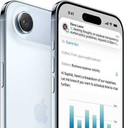 One iPhone 17 Air Model showcasing the back of the phone and camera, with a second iPhone 17 Air in front of the other displaying a screen with a graph and Numbers functionality