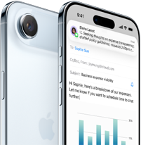 One iPhone 17 Air Model showcasing the back of the phone and camera, with a second iPhone 17 Air in front of the other displaying a screen with a graph and Numbers functionality