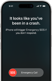 iPhone 17 Pro, front, screen shows connection to satellite